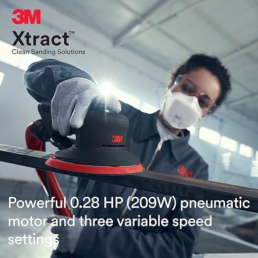 3M Random Orbital Sander, Xtract Pneumatic 88947, 5 in, Self-Generated Vacuum, 5/16 in Orbit, Ergonomic and Lightweight ROS, 209W Motor, Dust Extraction