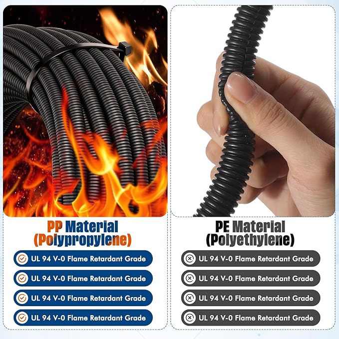 Sasylvia 3/8" x 25 ft Split Wire Loom Tubing Automotive Wire Loom Assortment Split Cable Sleeves Bulk Flexible Electrical Conduit Protective Kit