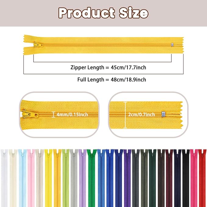 Zippers for Sewing, DOITEM 24 pcs 45cm/18 Inch Multicolor Nylon Coil Zippers - Image 4