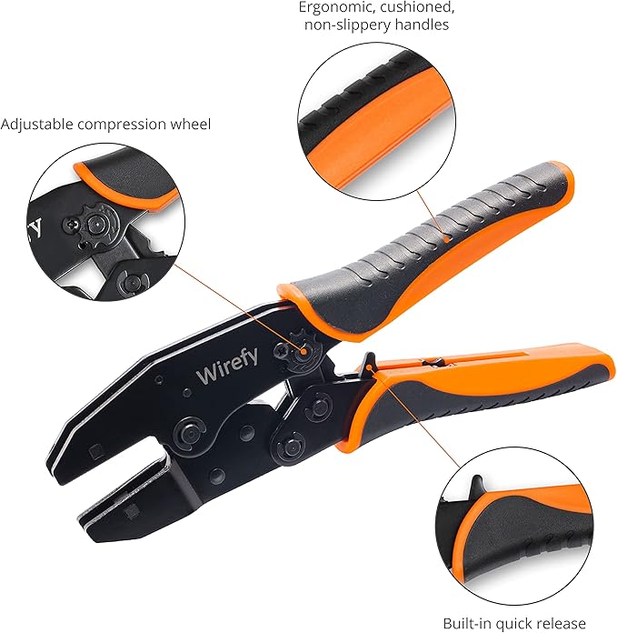 Wirefy Crimping Tool 8.7" for Quick Change Crimping Dies - Ratcheting Wire Crimper - Crimping Pliers - Terminal Crimp Tool - 26-8 AWG (Crimping Dies Sold Separately)