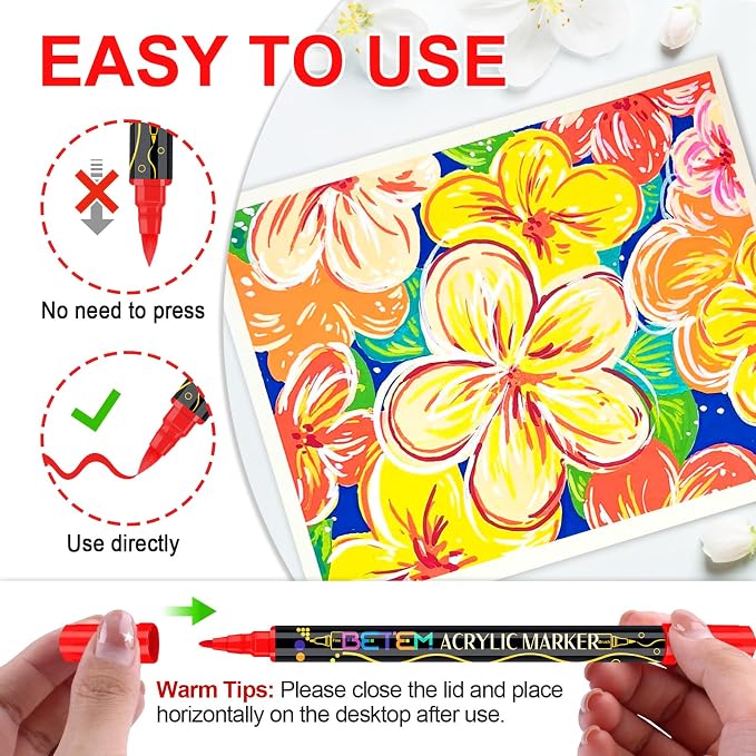 Betem Dual Tip Acrylic Paint Pens, 72 Colors Paint Markers - Image 3