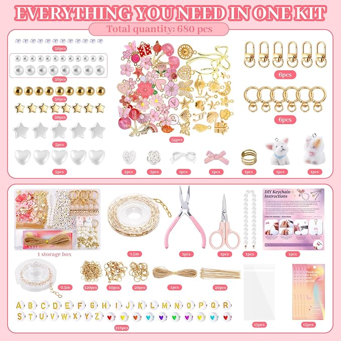 Wurosi 680 Pcs Keychain Making Kits, 78.74 Inch Chains, Key Chain Hooks - Image 2