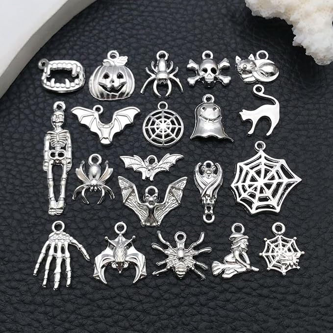 WOCRAFT 60pcs Bright Silver Halloween Charms Bracelet Charms - Image 5