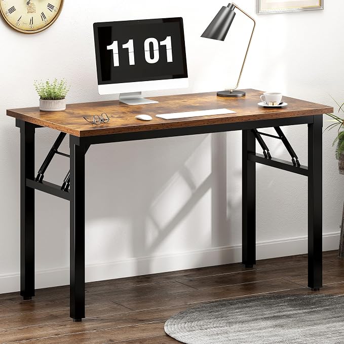 Need Small Folding Computer Desk, 39.4 Inch Writing Table, Rustic Brown | - Image 2