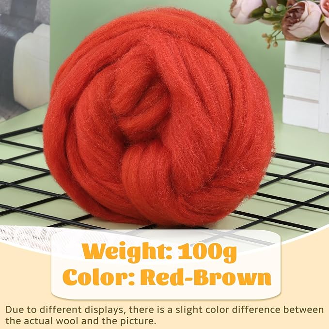 3.53oz Wool Roving, Fiber Roving Wool Top, Needle Felting Supplies, Pure Wools - Image 2