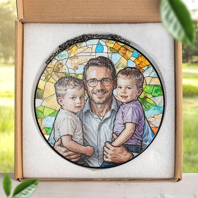 LOVELYPOD Personalized Dad Stained Glass Sun Catcher, Photo Family Portrait - Image 2