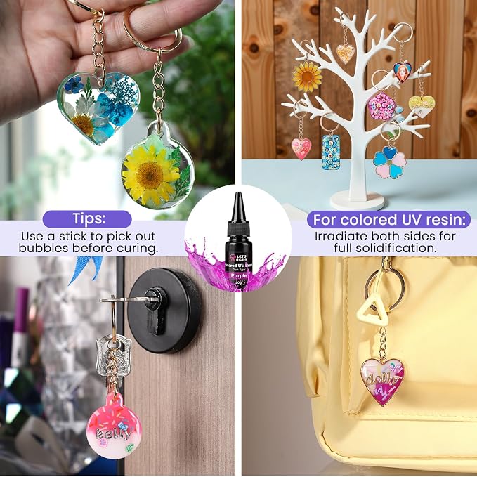 LET'S RESIN All-Inclusive Keychain Making Kit, 12-Color UV Resin - Image 6