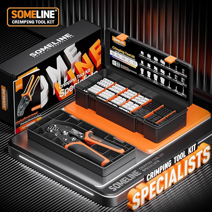 SOMELINE Crimp Tool Connector Kit, JST-XH 2.5mm/Du Pont 2.54mm Connector Set, 21 Types of Connectors, 30-20 AWG Ratcheting Crimper for JST Series,KF2510,Molex,AMP EI Series