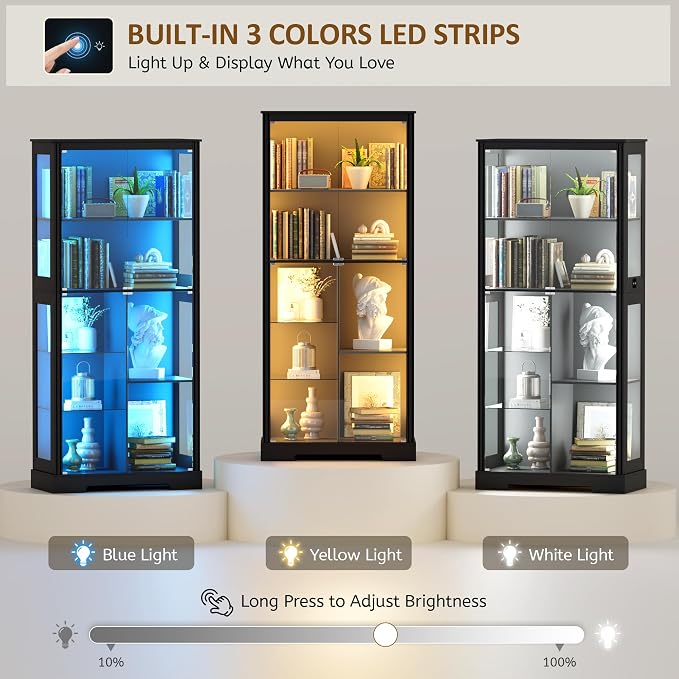 71” Display Cabinet with Glass Doors, LED Curio Cabinet with 3 Lights - Image 3
