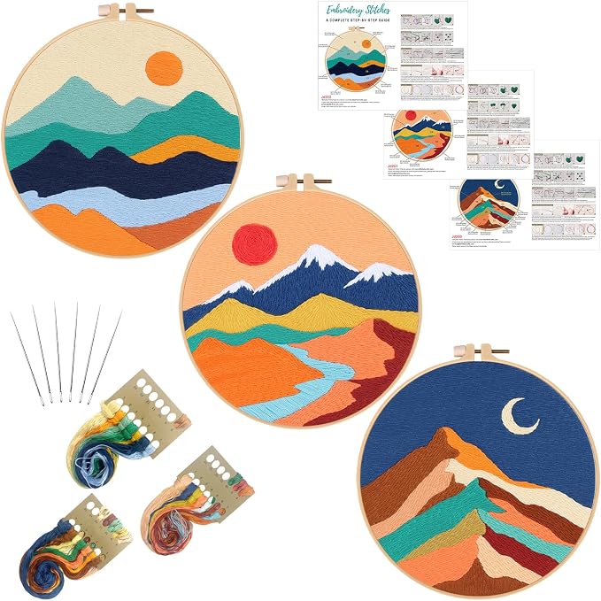 Louise Maelys 3 Pack Landscape Mountain DIY Embroidery Kit by LouiseMaelys