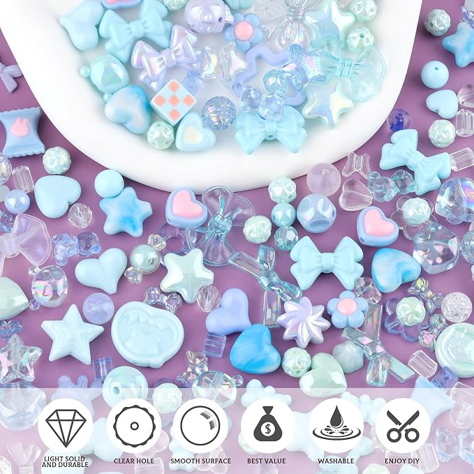 200-260PCS TINKRSTUFF Assorted Blue Acrylic Beads - Image 4