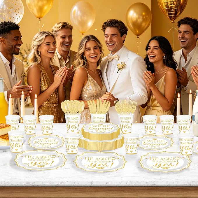 168 Pcs Happy Engagement Party Decoration She Said Yes Plates Napkins Cups - Image 5