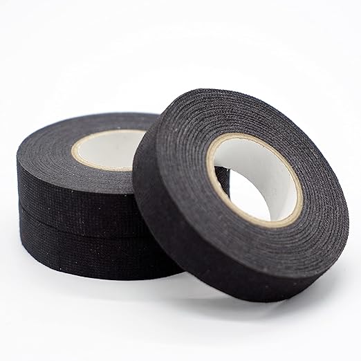 Wire Harness Cloth Tape, 3/4-Inch by 49-Foot (5 Rolls), Speaker Wiring Harness Cloth Tape, Black Adhesive Fabric Tape, for Automobile Electrical Wire harnessing Noise Dampening Heat Proof