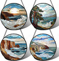 DASTOLL Stained Glass Window Hanging 4 Pcs Set Ocean Waves 7.8" by DASTOLL