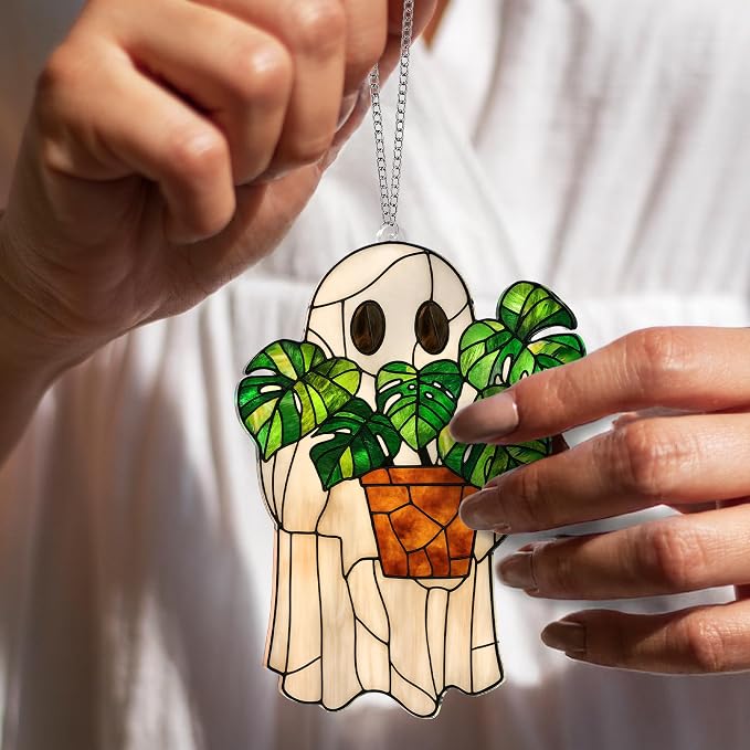 Halloween Faux Stained Glass Ghost Ornaments Acrylic, Halloween Decor Cute - Image 3