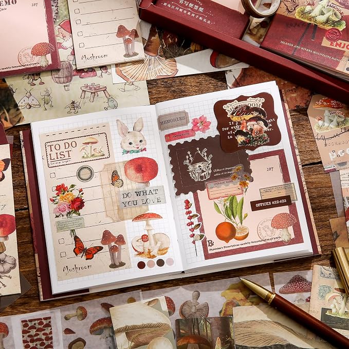 emmoolife Scrapbooking Supplies Kit, Vintage Mushroom Aesthetic Scrapbook Kit - Image 7