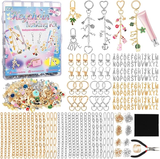 Zefy 552Pcs Charms Lip Gloss Keychain Making Kit, Including 214 Charms 24 Key by Zefy
