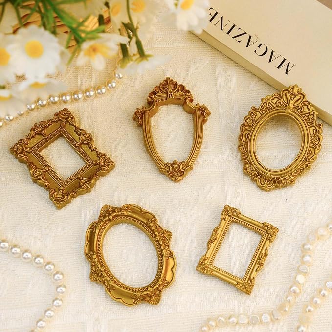 15 PCS Mini Vintage Frames, Tiny Resin Antique Frames, Small Gold picture photo - Image 4