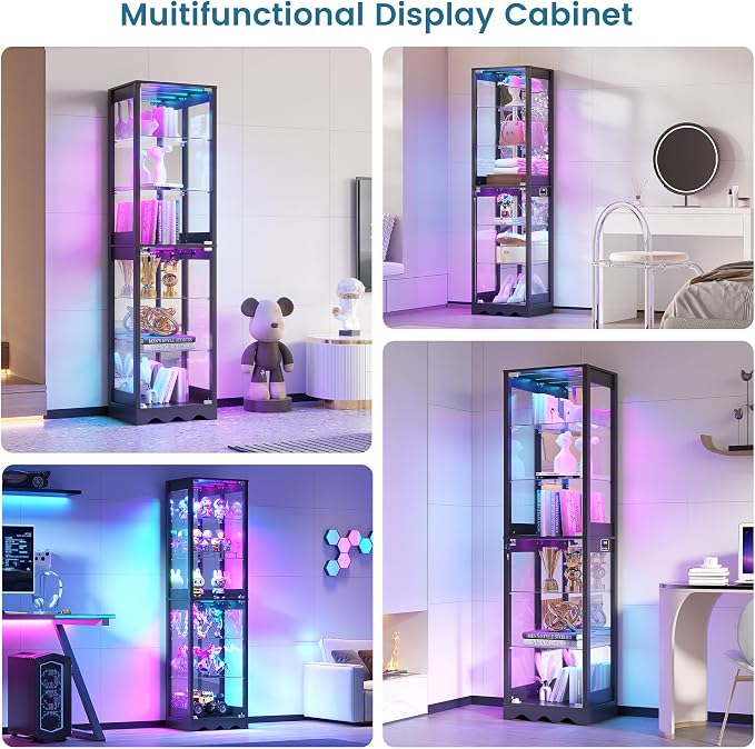 Dystler Display Cabinet with Glass Doors, 6 Tier RGB Lights Curio Cabinet | - Image 8