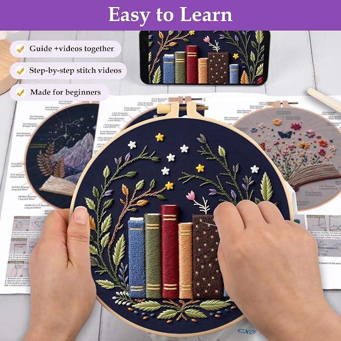 Uniartfy 3 Pack Embroidery Starter Kit, Stamped Book Flower Mountain Butterfly - Image 3