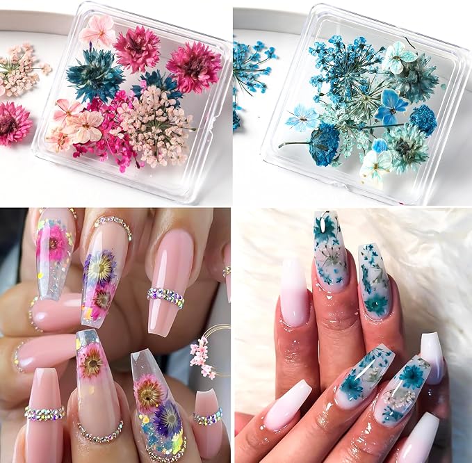 Dried Flowers for Nails, 8 Boxes 3D Dried Flowers Nail Art Stickers Decals - Image 6