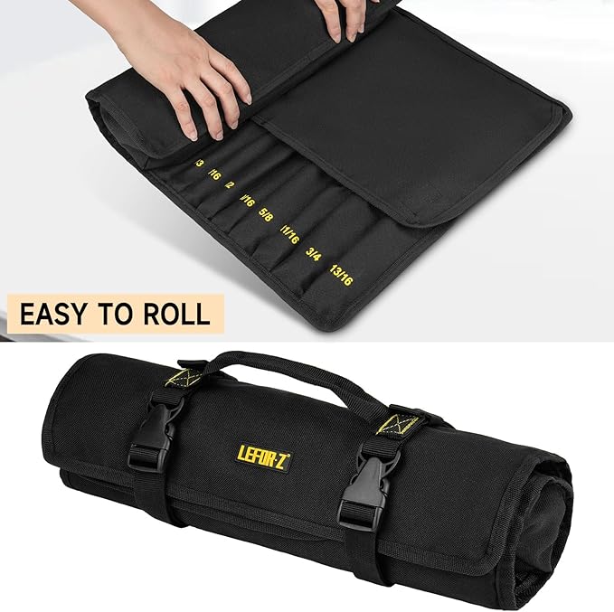 Wrench Roll Organizer (NOT for Ratcheting Wrench),Wrench Roll Up Pouch with 23+1 Pockets,Heavy Duty Tool Roll for Metric & SAE Wrenches,Large Wrench Holder Organizer Bag for Men,Mechanics(Black)