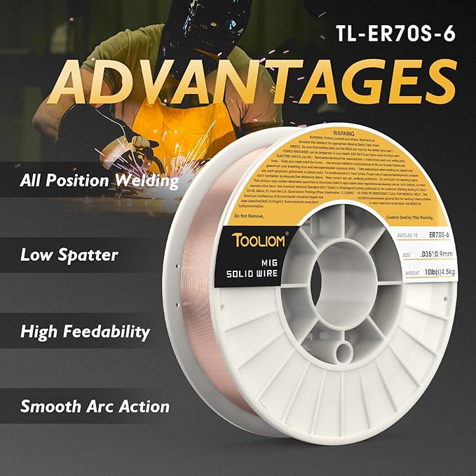 TOOLIOM ER70S-6 .035"(0.9 mm) Mild Steel MIG Solid Welding Wire on 10-Pound Spool Compatoble with TL-200M Pro and TL-250M Pro