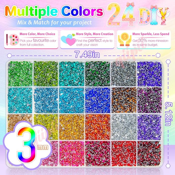 qiipii 24 Color 13800pcs 3mm Crystal Resin Rhinestones - Image 3