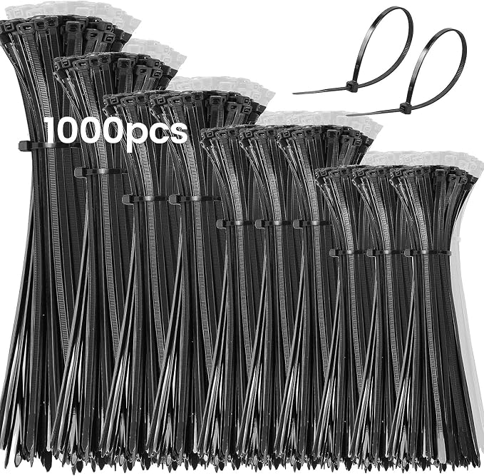 1000 Pcs Black Cable Zip Ties Assorted Sizes 14/12/10/8/6/4 Inch Heavy Duty by WLEAD