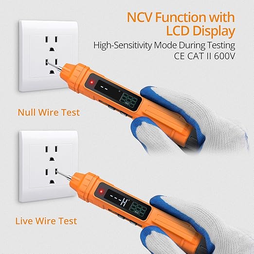 Neoteck 2 in 1 Pen Type Digital Multimeter Non-Contact Voltage Tester 6000 Counts Intelligent Multimeter with LCD Display for AC/DC Voltage Resistance Diode Continuity Capacitance Frequency-Orange