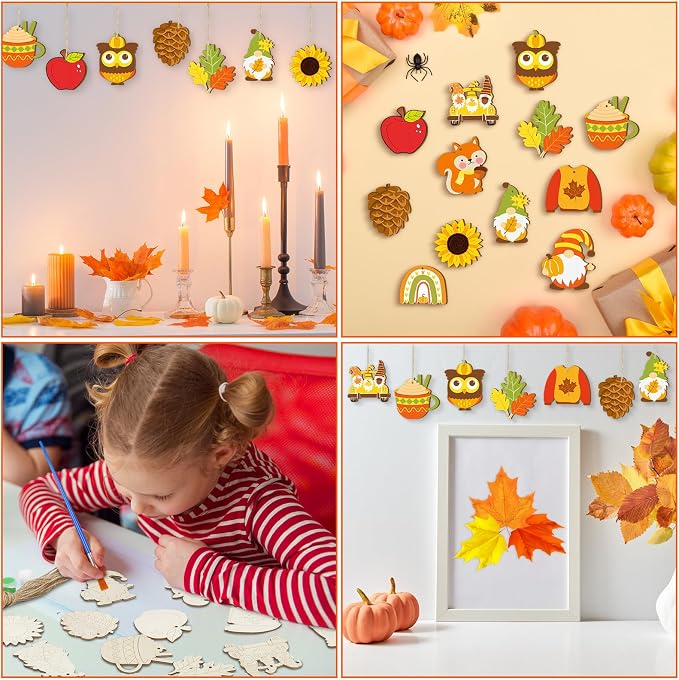 JellyArch 36 Pcs Thanksgiving Fall Wood Crafts Cutouts - Image 6
