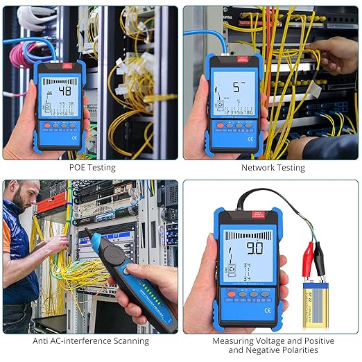 Network Cable Tester with NCV, Poe Cable Tracker Ethernet Cable Finder for Cable CAT5 CAT5e CAT6 Cat7 Cat8 Wire Tracker Test Fault Distance Location and Length Measurement for Telephone Line