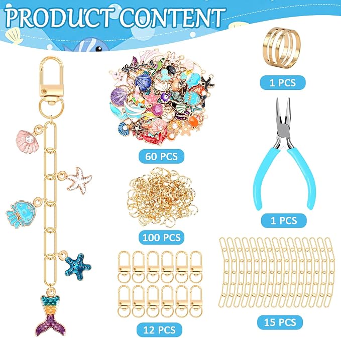 AUGSUN 189Pcs Ocean Keychain Making Kit Summer Beach DIY Keychain Craft | Under - Image 2