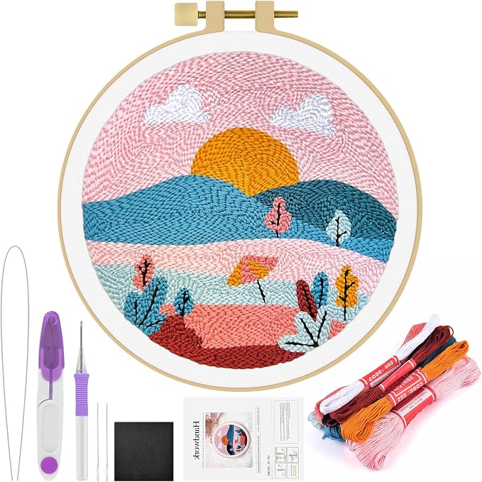 ERKOON Punch Needle Kit Adults Beginners, DIY Easy Landscapes Embroidery Set by ERKOON