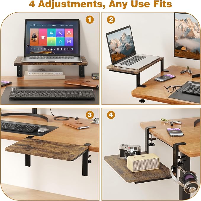 Desk Extender, 15-inch Clamp-On Desk Shelf, Height-Adjustable Desktop Shelf - Image 5
