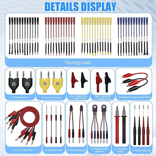 76 PCS Automotive Test Lead Kit, Multimeter Test Leads Set with Back Probes, Alligator Clips, Banana Plug Adapters & Silicone Wires, 1000V/32A Electrical Test Kit for Car Circuit Diagnostics