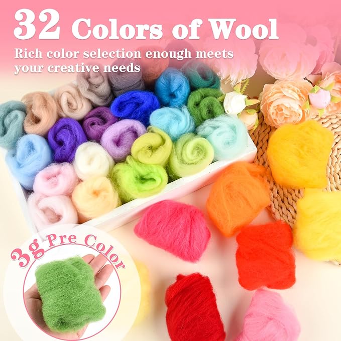 NEBURORA 32 Color Needle Felting Wool Set 3g Per Color Total 96g Wool Felt - Image 2