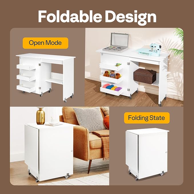 VIVOHOME Folding Sewing Table for Sewing Machine, Sewing Desk - Image 4