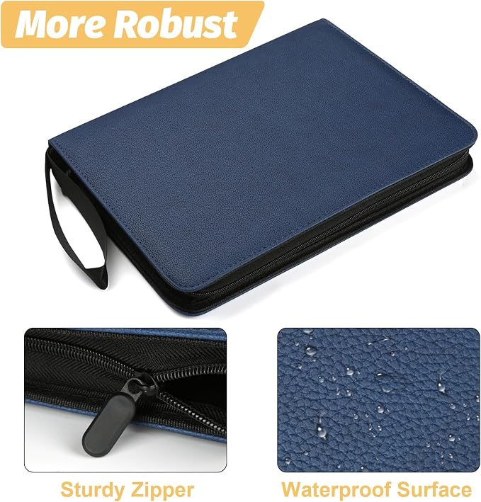 GERMUN 3 Ring 9 Pocket Zipper Card Binder, 720 Double Sided Standard PU Trading - Image 4