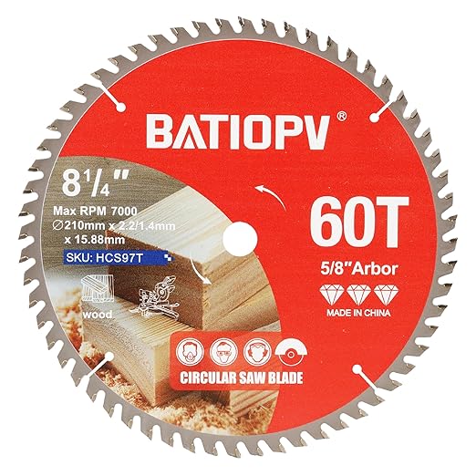 8-1/4 Inch Circular Saw Blade, 60-Tooth Carbide-Tipped Ultra-Fine Finish Professional Woodworking Blade for Smooth Cuts Compatible with Miter & Table Saws