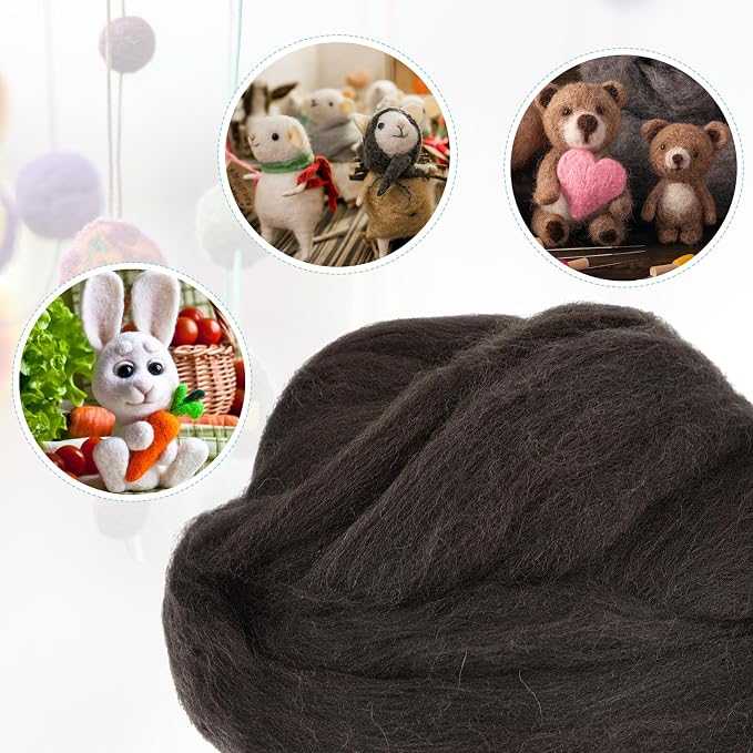 uxcell Needle Felting Wool, 3.5 Oz Nature Fibre Wool Yarn Roving - Image 4