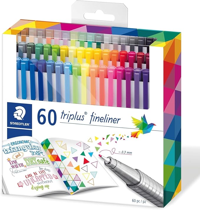 STAEDTLER triplus Fineliner 60pc Felt-Tip Pen Set: 0.3mm Assorted Colors by Staedtler