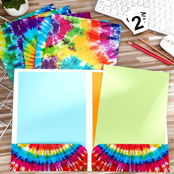 Outus 24 Pcs Tie Dye 2 Pocket Folders Letter Size Decorative File Folders Heavy - Image 4