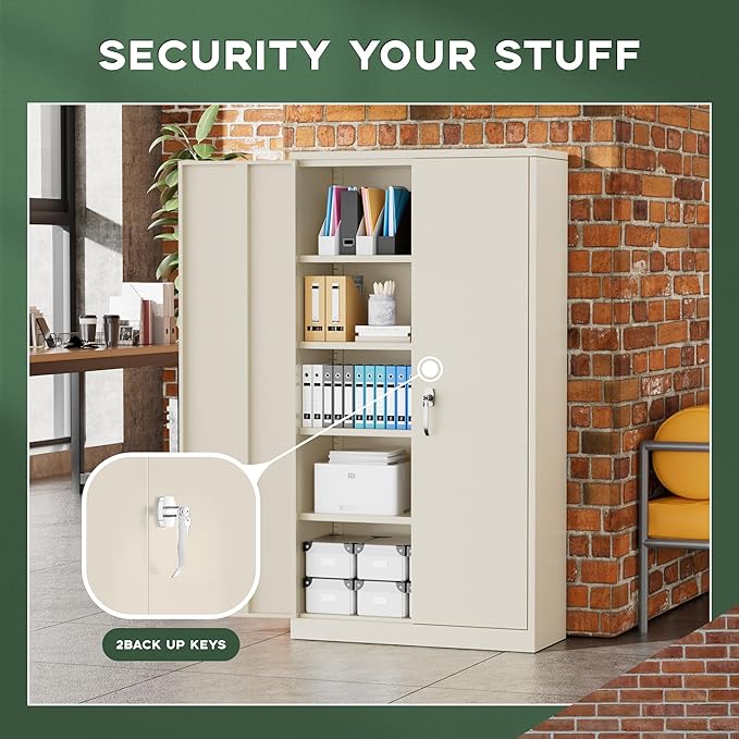 Greenvelly Metal Garage Storage Cabinet with Locking Doors, 72" Grey Lockable Storage Cabinet with Adjustable Shelves, Steel Tool Cabinets,Metal File Cabinet for Home Office, Garage (36" W x 18" D)