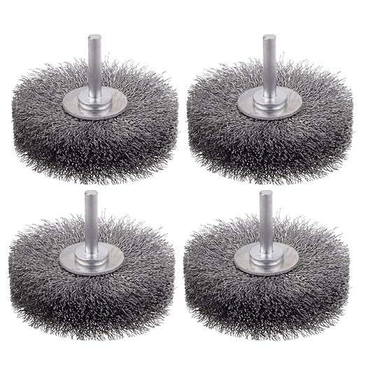 Rocaris 4 Pack Wire Wheel Brush for Drill Attachment, 3 Inch Heavy Duty Brushes for Paint, Rust & Corrosion Removal, 0.0118" Carbon Steel, 1/4in Shank, 20000RPM