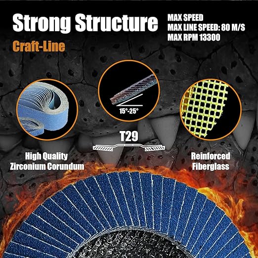Merryland Flap Disc 4 1/2 inch Metal for Angle Grinder, 4.5inch 120 Grit T29 Flap Wheel 10 Pack, Blue Zirconium Corundum INOX Stainless Steel Iron Universal, Craft-Line FC1107614-10