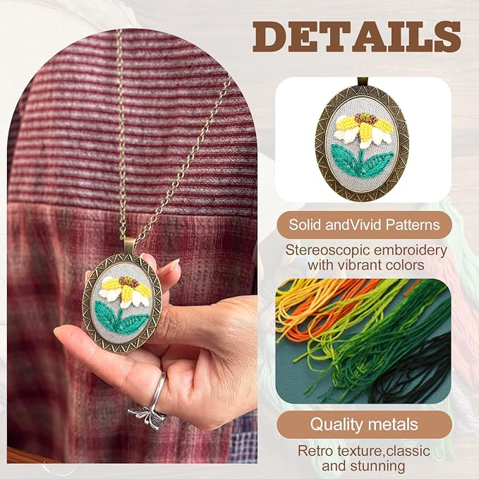 ZOCONE New 4 Packs Embroidery Necklace Kits, Embroidery Pendant Kit Mini Cross - Image 3
