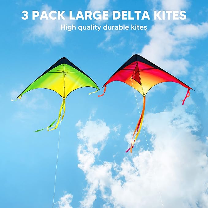 JOYIN 3 Packs Large Delta Kite Gradient Rainbow, Large Delta Beach Kite - Image 6