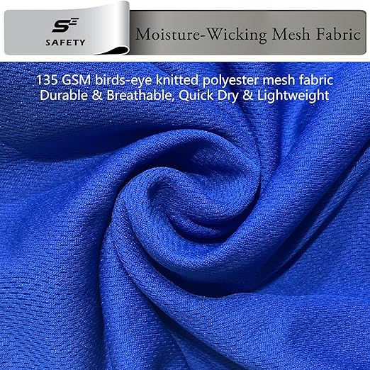 sesafety High Visibility Shirts for Mens Class 3 Hi Vis Reflective Construction Shirts for Men with Pocket Safety T Shirts for Men Work Shirt for Mens Short Sleeve Blue Yellow Strips 4XL