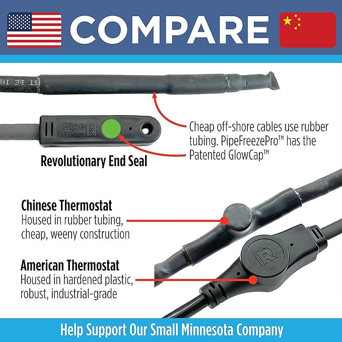 Radiant Solutions Company Intelligent Heat Tape for Water Pipe Freeze Protection - with GlowCap™, Built-in Thermostat, Tape Included, 10-yr Warranty, Heavy-Duty, Self-Regulating, 120V (6 Ft)